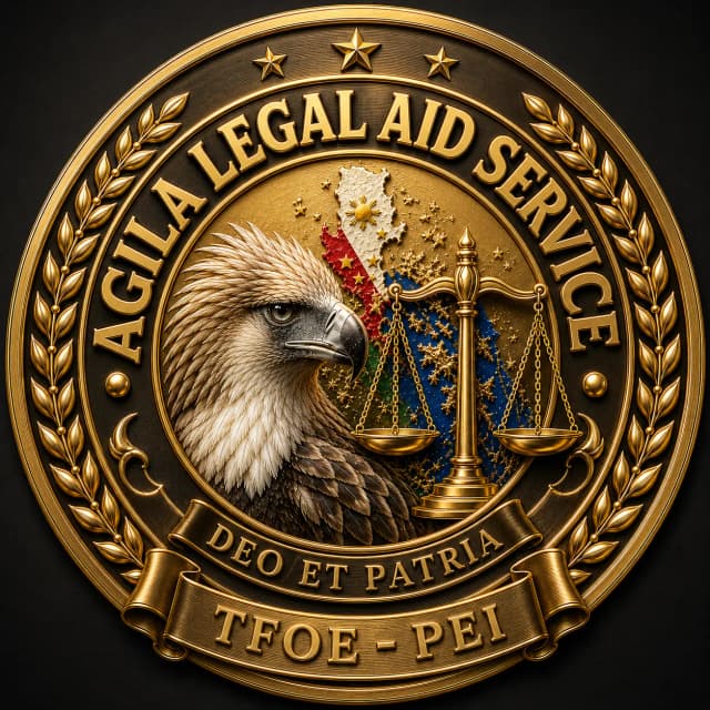 AGILA Legal Aid Service official seal — Deo et Patria, TFOE-PEI